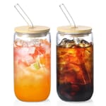 Bamboo-Lid Glass Cups — Set of 2