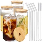 Bamboo-Lid Glass Cups — Set of 4