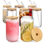 Bamboo-Lid Glass Cups — Set of 8
