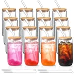 Bamboo-Lid Glass Cups — Set of 16