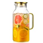 Square Glass Pitcher with Lid — 68 oz, Gold